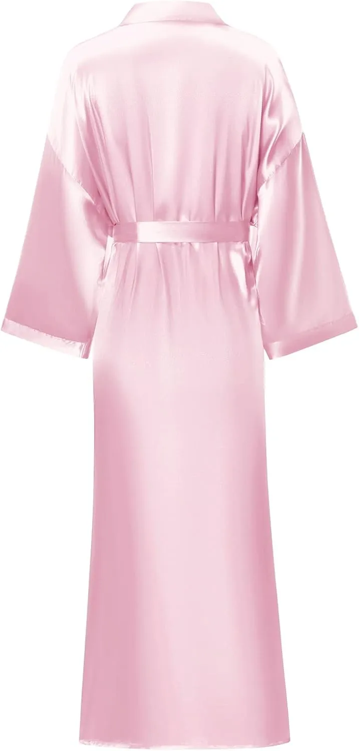 Women's Soft Long Satin Robes Long Silk Robes Full Length Robes Kimonos Silky Bath Robe Dressing Gowns