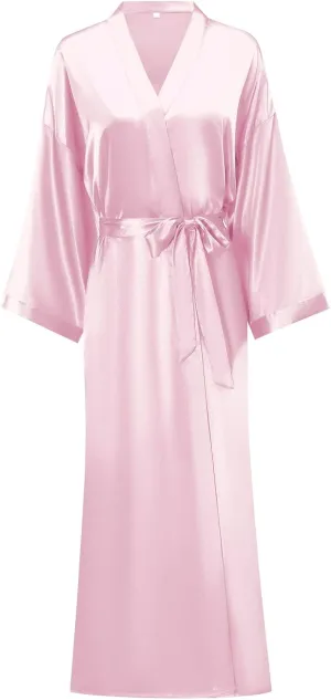 Women's Soft Long Satin Robes Long Silk Robes Full Length Robes Kimonos Silky Bath Robe Dressing Gowns