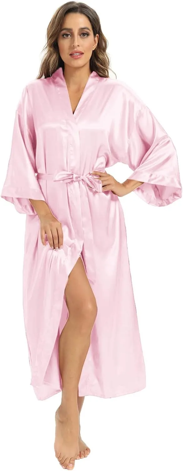 Women's Soft Long Satin Robes Long Silk Robes Full Length Robes Kimonos Silky Bath Robe Dressing Gowns