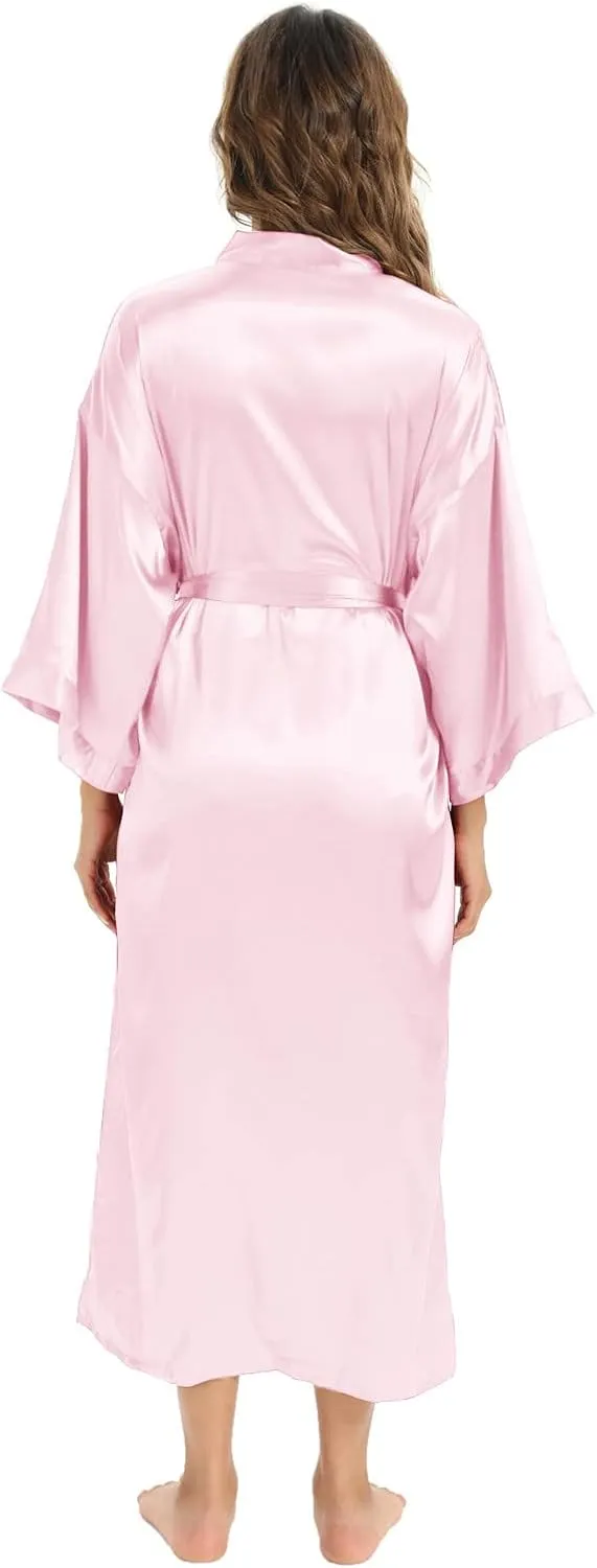 Women's Soft Long Satin Robes Long Silk Robes Full Length Robes Kimonos Silky Bath Robe Dressing Gowns