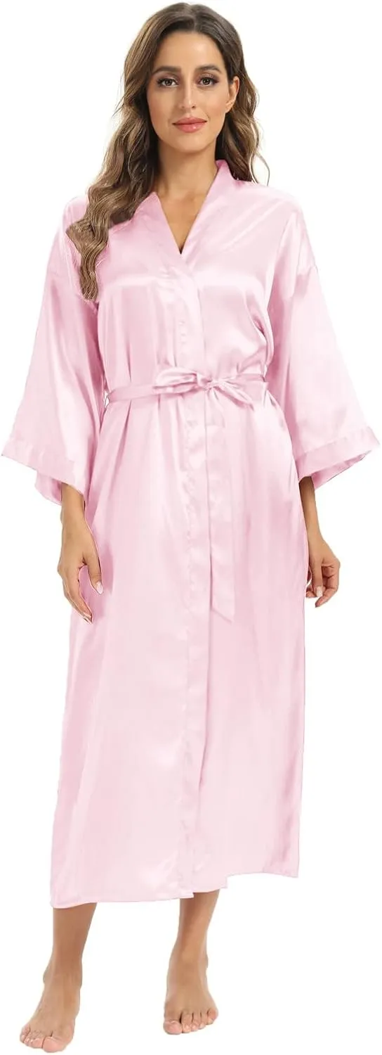 Women's Soft Long Satin Robes Long Silk Robes Full Length Robes Kimonos Silky Bath Robe Dressing Gowns