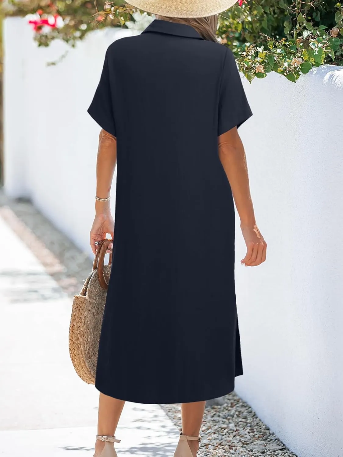 Zeagoo Womens Dress Summer Casual Short Sleeve Button Down Shirt Dresses Beach Cover Up with Pockets